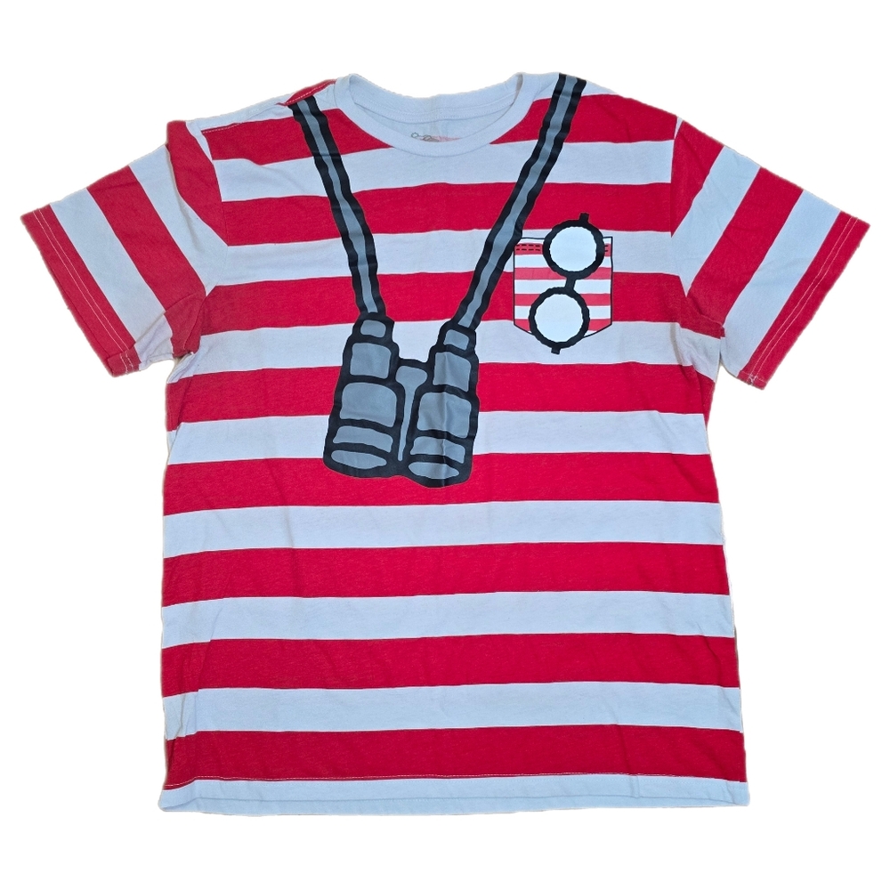 Where's Waldo Costume T-Shirt Men's Size Large EUC Halloween Dress Up Striped
